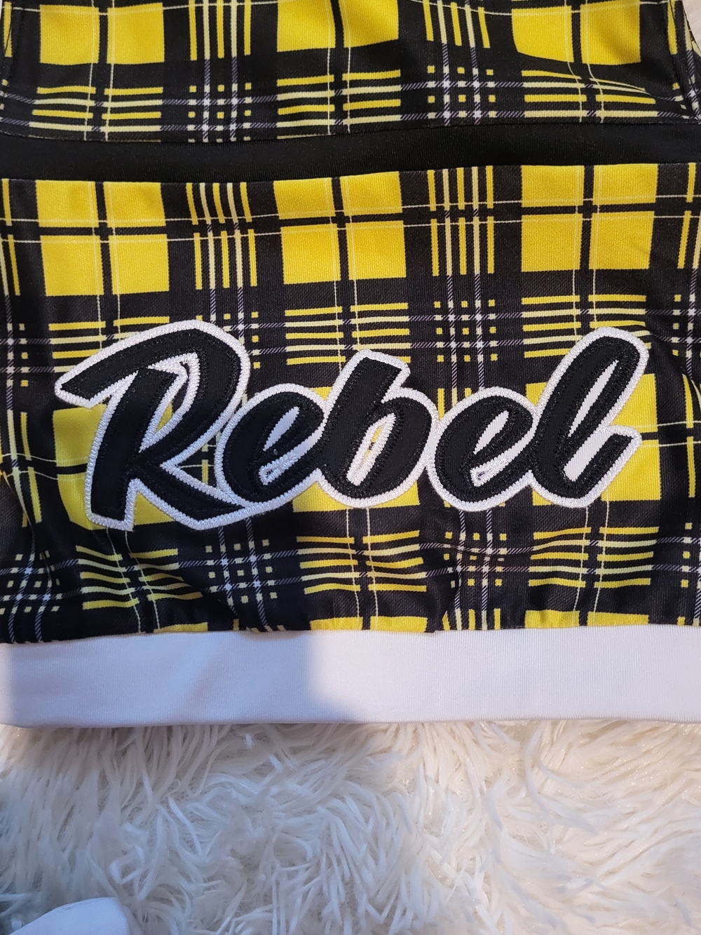 Rebel Athletic Cheer Competition Plaid Crop Top - Yellow & Black